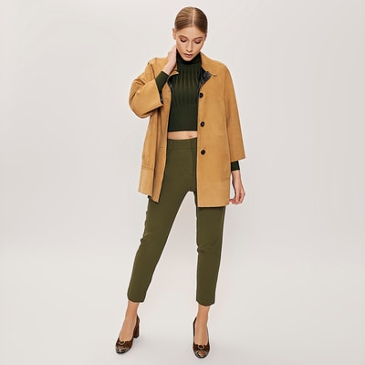 Hiba Kadın Oversize Çift Taraflı Deri Pardösü