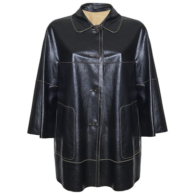 Hiba Kadın Oversize Çift Taraflı Deri Pardösü