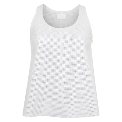 Itala Beyaz Kadın Yuvarlak Yakalı Perforeli Deri Bluz