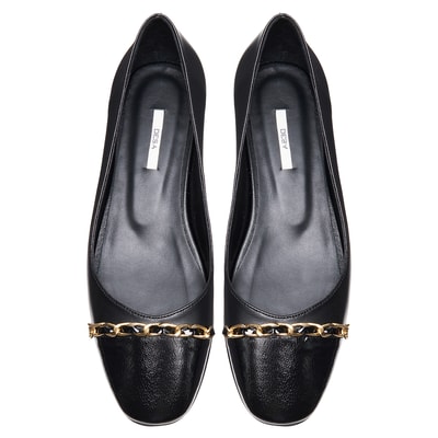 Jacinto Siyah Kadın Zincir Detaylı Deri Babet