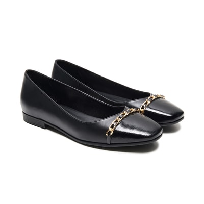 Jacinto Siyah Kadın Zincir Detaylı Deri Babet