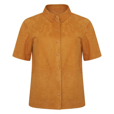 Jemma Turuncu Kadın Kısa Kollu Süet Deri Gömlek