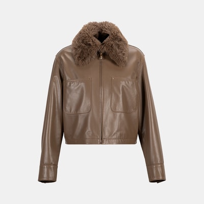 K15072 KADIN YAKASI KÜRKLÜ DERİ CEKET