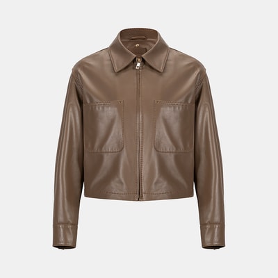 K15072 KADIN YAKASI KÜRKLÜ DERİ CEKET