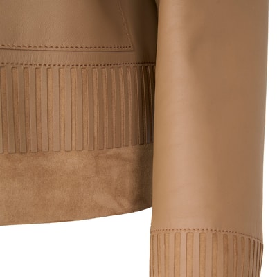 Kadın Açık Kahve Kısa Gömlek Yaka Deri Ceket