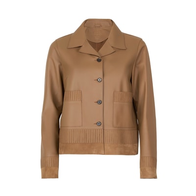 Kadın Açık Kahve Kısa Gömlek Yaka Deri Ceket