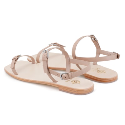 Kadın Bej Ayarlanabilir Tokalı Deri Sandalet