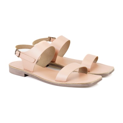 Kadın Bej Ayarlanabilir Tokalı Deri Sandalet