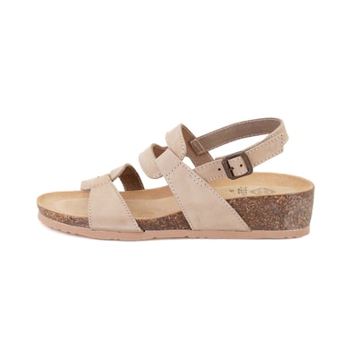 Kadın Bej Ayarlanabilir Tokalı Nubuk Deri Sandalet
