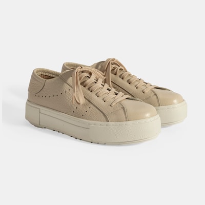 Kadın Bej Bağcıklı Deri Günlük Ayakkabı