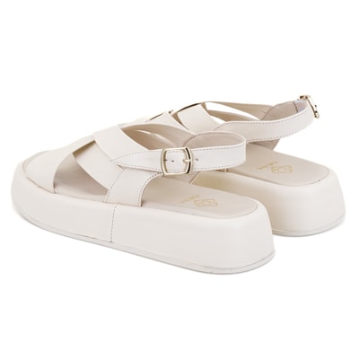 Kadın Bej Dolgu Tabanlı Deri Sandalet