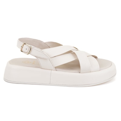 Kadın Bej Dolgu Tabanlı Deri Sandalet