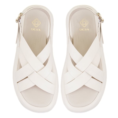 Kadın Bej Dolgu Tabanlı Deri Sandalet