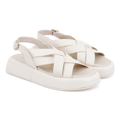 Kadın Bej Dolgu Tabanlı Deri Sandalet