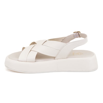 Kadın Bej Dolgu Tabanlı Deri Sandalet