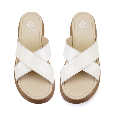 Kadın Bej Dolgu Topuklu Deri Terlik