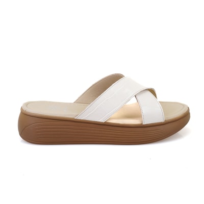 Kadın Bej Dolgu Topuklu Deri Terlik