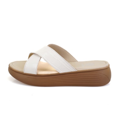 Kadın Bej Dolgu Topuklu Deri Terlik