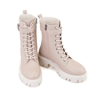 Kadın Bej Fermuarlı Deri Bot