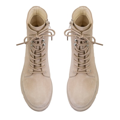 Kadın Bej Fermuarlı Süet Deri Bot