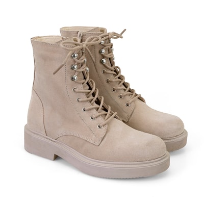 Kadın Bej Fermuarlı Süet Deri Bot