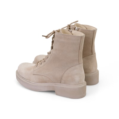 Kadın Bej Fermuarlı Süet Deri Bot