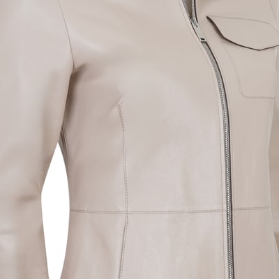 Kadın Bej Gömlek Yakalı Deri Ceket