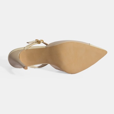 Kadın Bej Halka Aksesuarlı Deri Abiye Topuklu Terlik