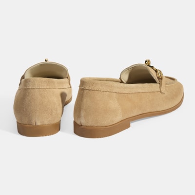 Kadın Bej Kilit Aksesuarlı Slip-On Süet Loafer