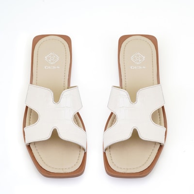 Kadın Bej Kroko Baskılı Deri Terlik