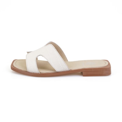 Kadın Bej Kroko Baskılı Deri Terlik