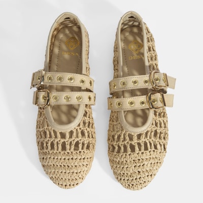 Kadın Bej Metal Toka Aksesuarlı Örgü Babet