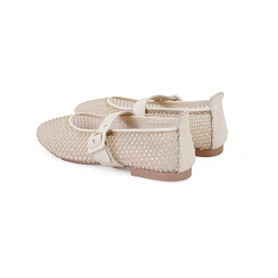 Kadın Bej Parlak Taş Detaylı Babet