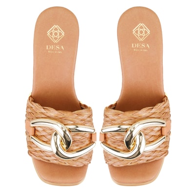 Kadın Bej Platform Topuklu Hasır Terlik