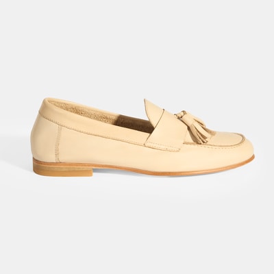 Kadın Bej Püskül Detaylı Deri Loafer