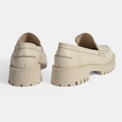 Kadın Bej Slip-On Deri Loafer