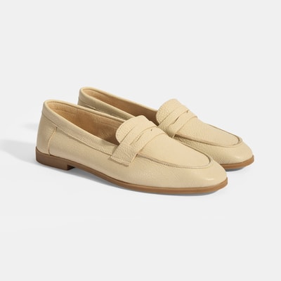 Kadın Bej Slip-On Deri Loafer