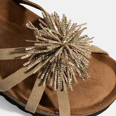 Kadın Bej Taş Detaylı Süet Terlik