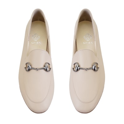 Kadın Bej Toka Aksesuarlı Deri Babet