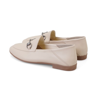 Kadın Bej Toka Aksesuarlı Deri Babet