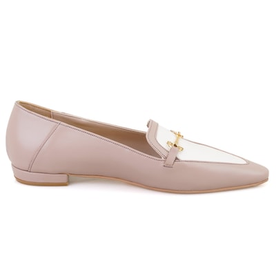 Kadın Bej Toka Aksesuarlı Deri Loafer