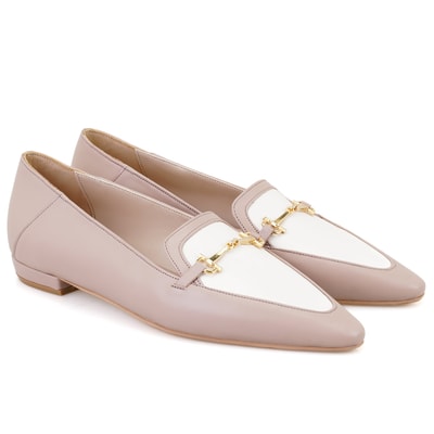 Kadın Bej Toka Aksesuarlı Deri Loafer