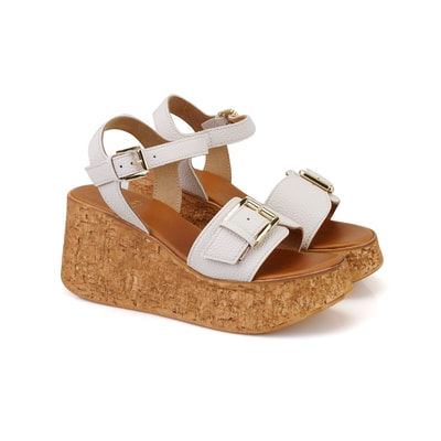 Kadın Bej Topuklu Deri Sandalet