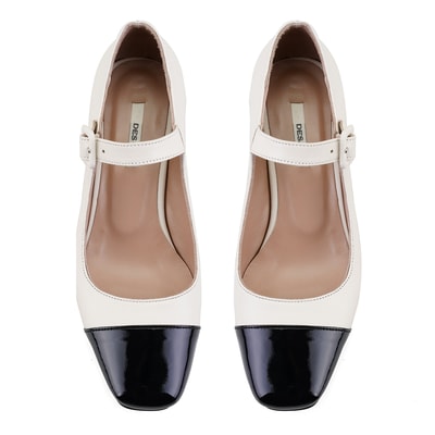 Kadın Bej Topuklu Mary Jane Deri Klasik Ayakkabı