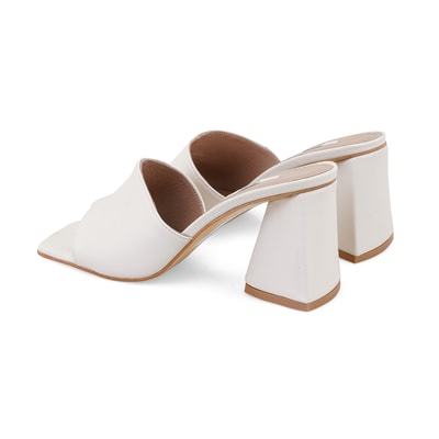 Kadın Bej Topuklu Napa Deri Terlik