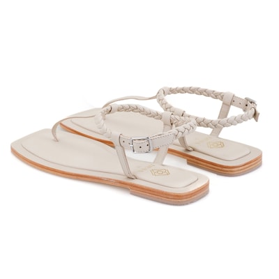 Kadın Beyaz Ayarlanabilir Tokalı Deri Sandalet