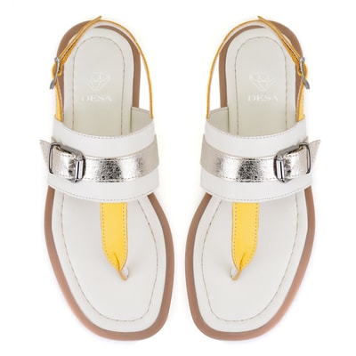 Kadın Beyaz Ayarlanabilir Tokalı Deri Terlik