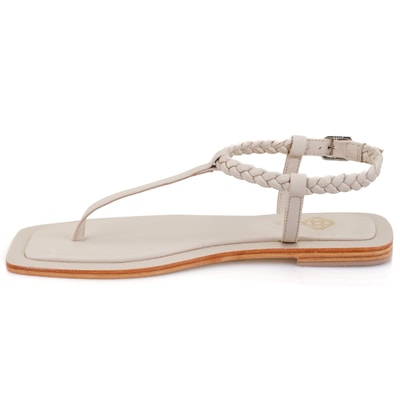 Kadın Beyaz Ayarlanabilir Tokalı Deri Sandalet