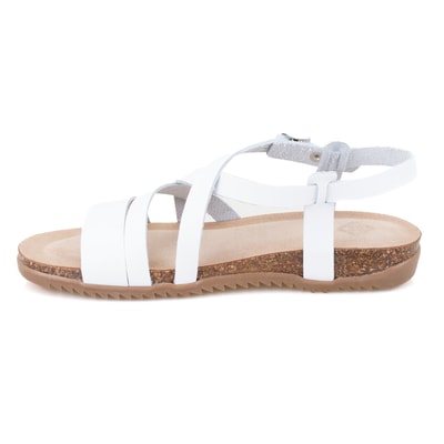 Kadın Beyaz Ayarlanabilir Tokalı Deri Sandalet