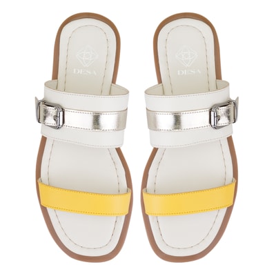 Kadın Beyaz Ayarlanabilir Tokalı Deri Terlik